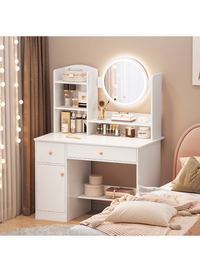 شاربدو طاولة مكياج بمرآة LED، طاولة زينة لغرفة النوم بتصميم عصري وبسيط (بدون كرسي) - Image 1