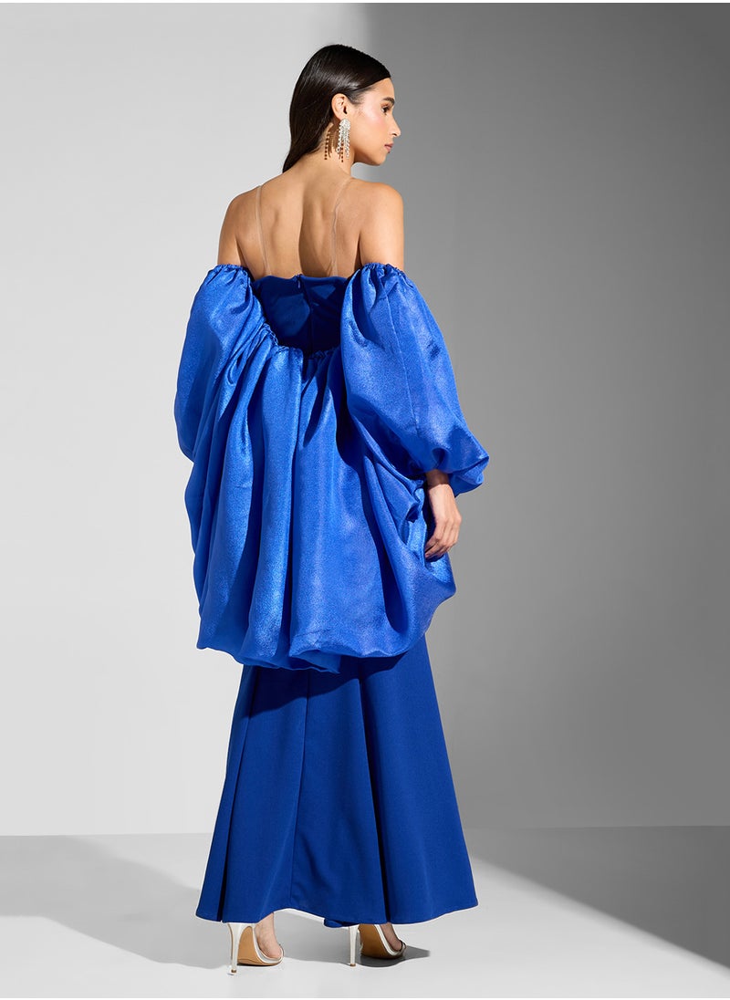 Namshi x Mermaid Cut Dress With Embellished Neck & Removable Cape  - Image 2