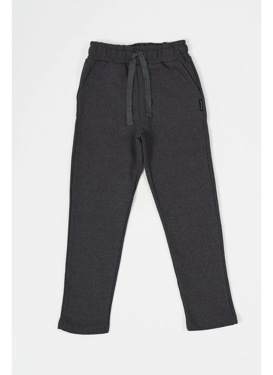 mmetalic Anthracite Thick Cotton Elastic Waist Side Pocket 5-6-7-8-9-10-11-12 Years Old Boy Tracksuit Bottoms