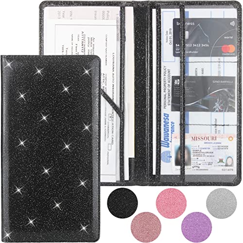 Bodskad Car Registration and Insurance Holder Premium Leather Insurance and Registration Holdervehicle Glove Box Car Organizer with Magnetic Shut for Cards Driver License Glitter Black - Image 1