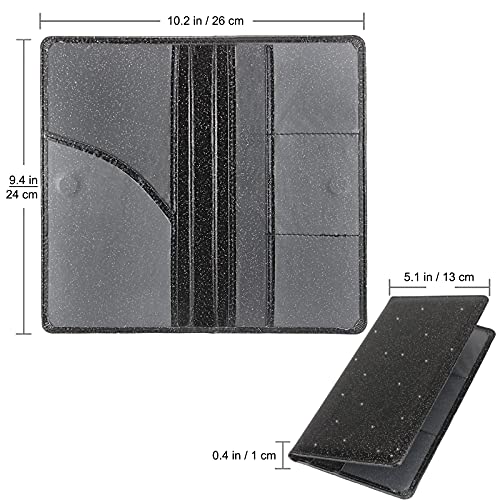 Bodskad Car Registration and Insurance Holder Premium Leather Insurance and Registration Holdervehicle Glove Box Car Organizer with Magnetic Shut for Cards Driver License Glitter Black - Image 3