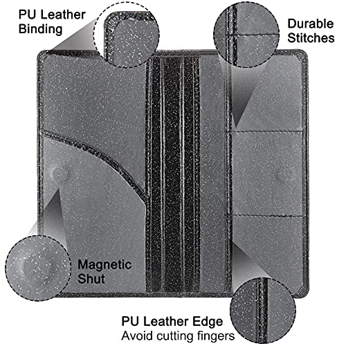 Bodskad Car Registration and Insurance Holder Premium Leather Insurance and Registration Holdervehicle Glove Box Car Organizer with Magnetic Shut for Cards Driver License Glitter Black - Image 5