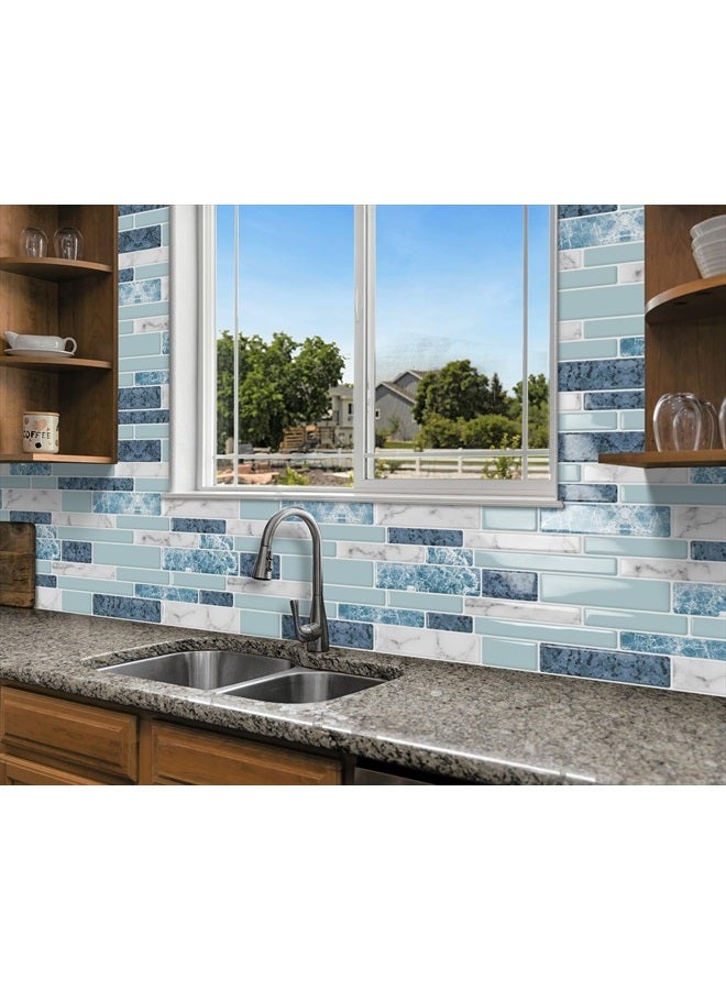 DEWOO Peel and Stick on Self Adhesive Backsplash Wall Marble Tiles Stickers 3D for Kithcen Bathroom,Blue Teal (10-Sheet, 12"×12") - Image 5