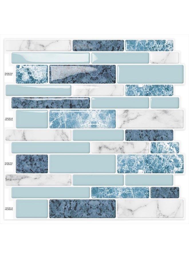 DEWOO Peel and Stick on Self Adhesive Backsplash Wall Marble Tiles Stickers 3D for Kithcen Bathroom,Blue Teal (10-Sheet, 12"×12") - Image 1
