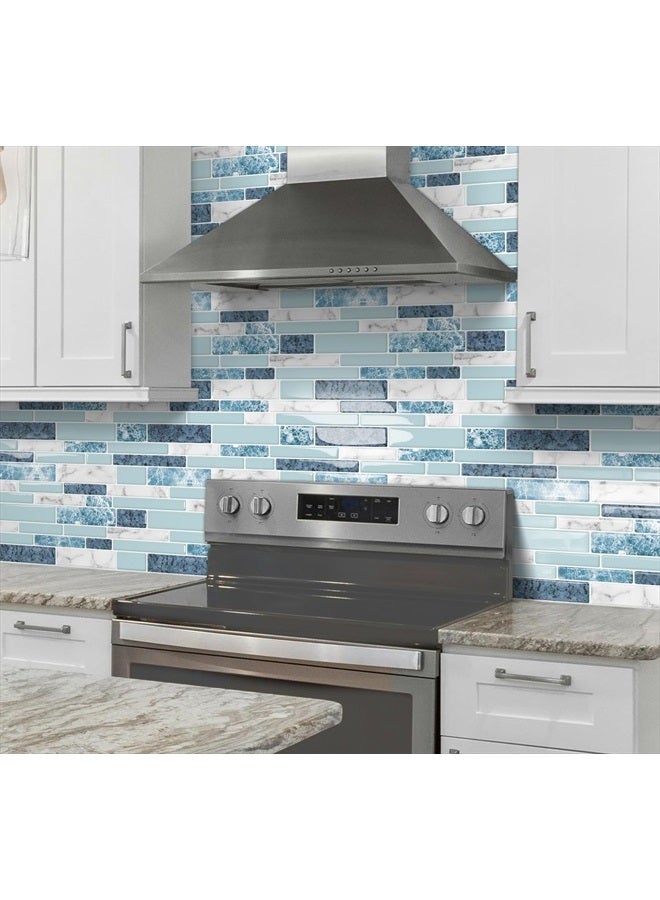 DEWOO Peel and Stick on Self Adhesive Backsplash Wall Marble Tiles Stickers 3D for Kithcen Bathroom,Blue Teal (10-Sheet, 12"×12") - Image 2
