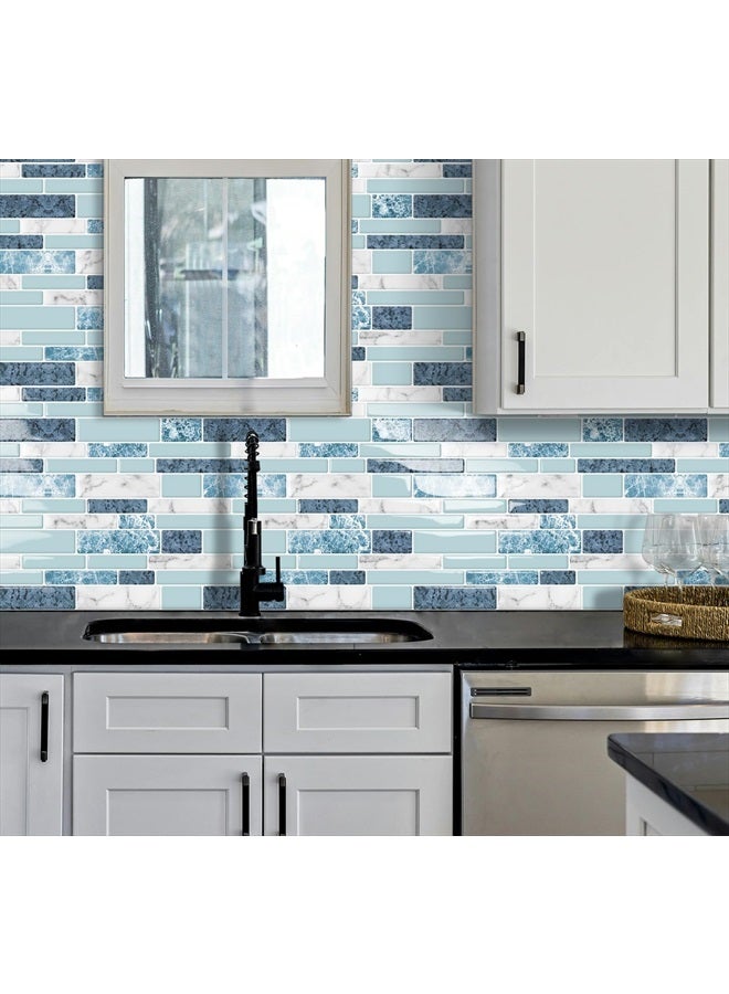 DEWOO Peel and Stick on Self Adhesive Backsplash Wall Marble Tiles Stickers 3D for Kithcen Bathroom,Blue Teal (10-Sheet, 12"×12") - Image 3