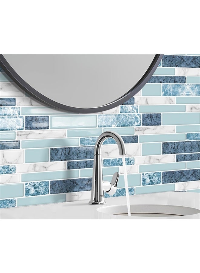 DEWOO Peel and Stick on Self Adhesive Backsplash Wall Marble Tiles Stickers 3D for Kithcen Bathroom,Blue Teal (10-Sheet, 12"×12") - Image 4