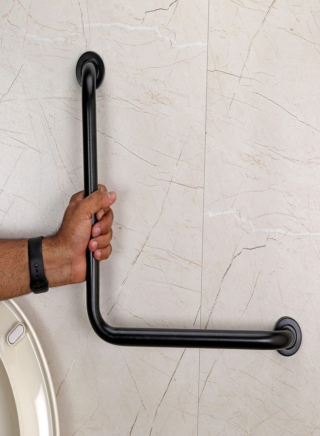 FORTUNE Stainless Steel L Shape Grab Bar for Bathroom & Bathtub Wall Mounted Safety Hand Support Rail, Balance Handle, Towel Bar, Bathroom Accessories Homes, Hotels - (Pack of 1, Black Finish) - Image 1