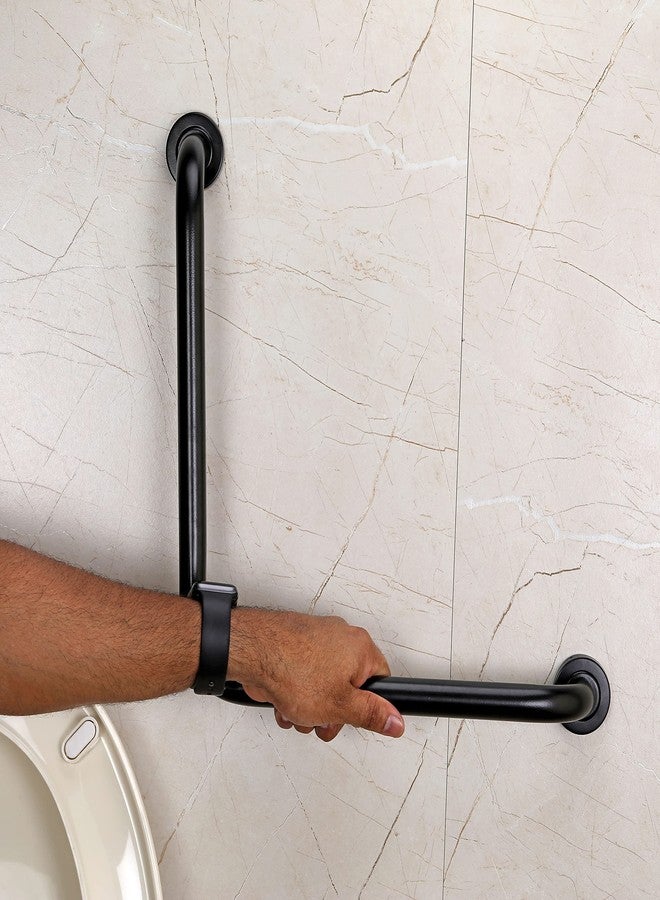 FORTUNE Stainless Steel L Shape Grab Bar for Bathroom & Bathtub Wall Mounted Safety Hand Support Rail, Balance Handle, Towel Bar, Bathroom Accessories Homes, Hotels - (Pack of 1, Black Finish) - Image 2