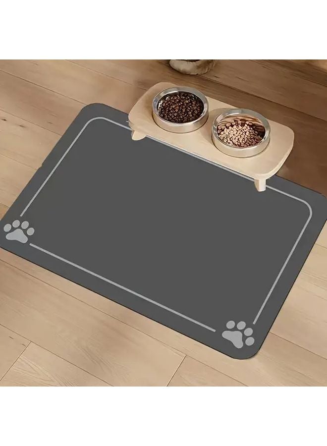 حصيرة إطعام الحيوانات الأليفة الرمادية الكبيرة غير القابلة للانزلاق والمقاومة للانسكاب ذات الحواف المرتفعة - Image 1