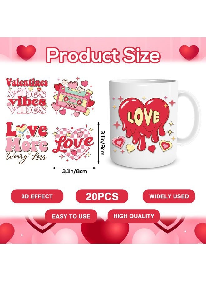 Shejdgart UV DTF Cup Wrap - 20 Sheets Valentines Day UV DTF Cup Wraps for 16 OZ Vintage Cherry Bear UVDTF Decals Waterproof Transfer Stickers for Glass Cups Tumblers DIY Crafts - Image 2