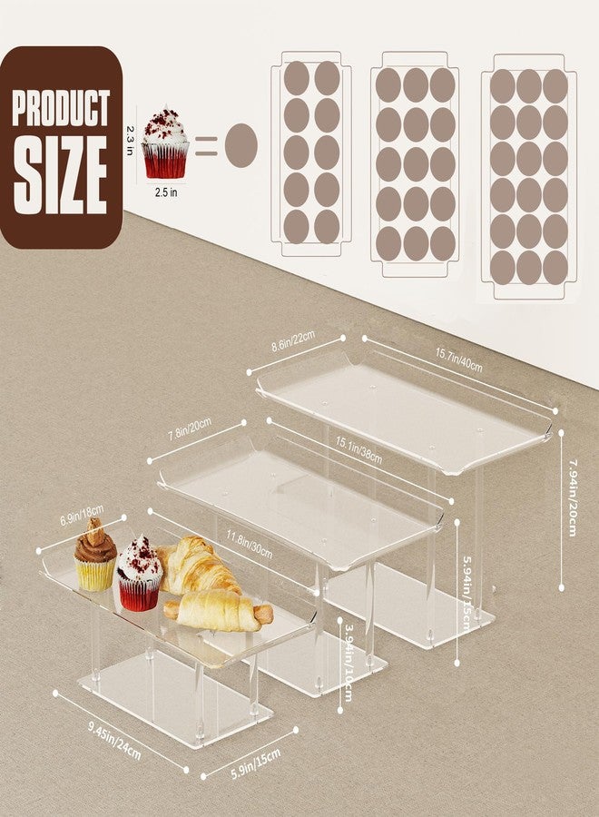 HeiMma 3 Pack Dessert Table Display Set, Clear Acrylic Desert Stands Buffet Risers for Cupcakes Dessert Pastry Food Treat Tier Cookie Dessert Platter Serving Trays Stand for Wedding Birthday Party - Image 2