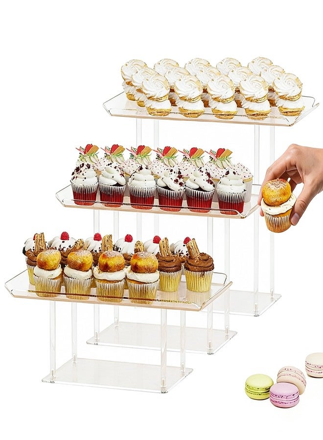 HeiMma 3 Pack Dessert Table Display Set, Clear Acrylic Desert Stands Buffet Risers for Cupcakes Dessert Pastry Food Treat Tier Cookie Dessert Platter Serving Trays Stand for Wedding Birthday Party - Image 1
