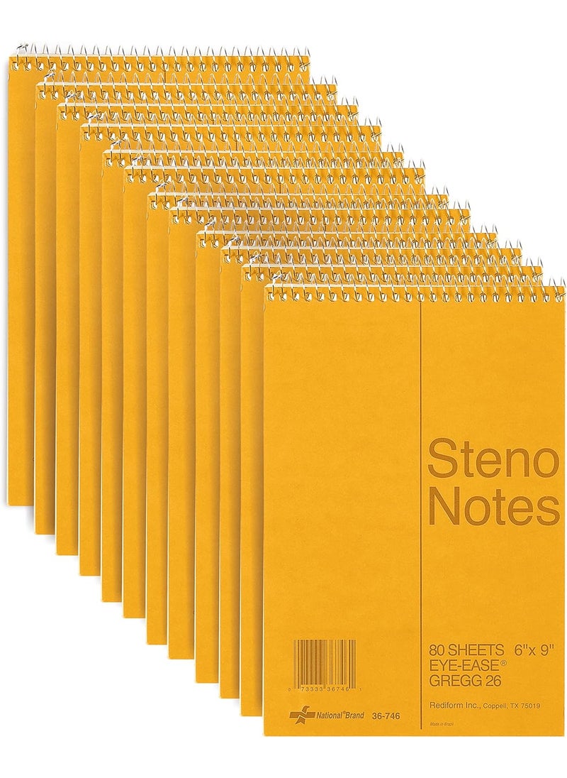 National National Brown Board Cover Steno Notebook Gregg Ruling Green EyeEase Paper 80 Sheets 6 x 925 x 6 inches Pack of 12 3674612  - Image 2