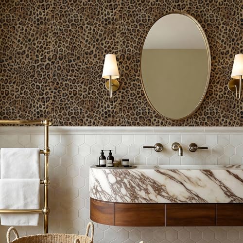 JiffDiff Upgrade Leopard Print Peel and Stick Wallpaper, 17.3" x 120" Waterproof Removable Self Adhesive Wallpaper, Brown Unique Funky Cheetah Contact Paper for Bedroom, Bathroom, Decor - Image 4