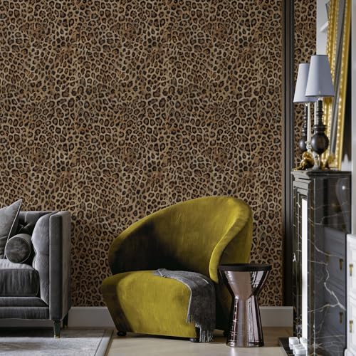 JiffDiff Upgrade Leopard Print Peel and Stick Wallpaper, 17.3" x 120" Waterproof Removable Self Adhesive Wallpaper, Brown Unique Funky Cheetah Contact Paper for Bedroom, Bathroom, Decor - Image 3