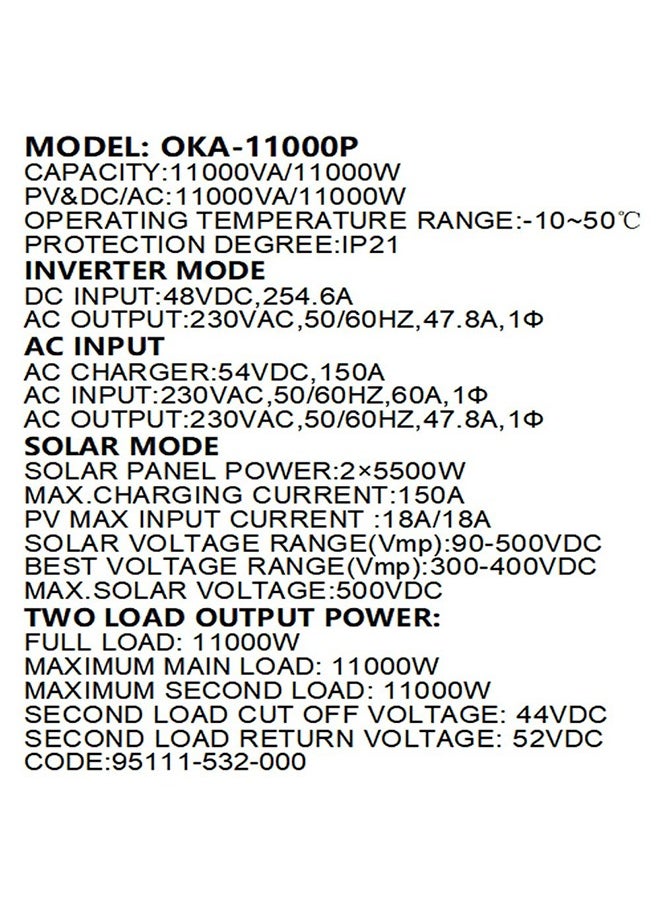 OKA Oka Power Inverter to operate home appliances in case of power outage or solar energy 11000VA – 11000Watt / Model Oka 11000P  - Image 2