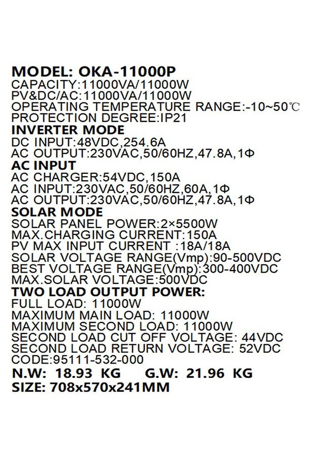 OKA Oka Power Inverter to operate home appliances in case of power outage or solar energy 11000VA – 11000Watt / Model Oka 11000P  - Image 3