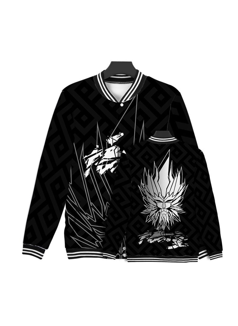 MQD Black Myth Wukong Printed Button Up Casual Stand Collar Baseball Jacket 