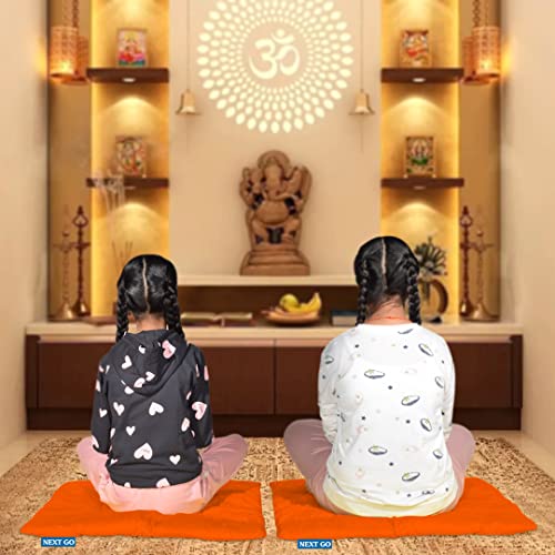 NEXTGO Floor Mat Puja Aasan 2Feet x 2Feet | Velvet Makhmal Fabric Microfiber Filling Floor Aasan for Dinner, Puja, Meditation, Garden, Yoga Mat for Home Office Ghar | Pack of 1 Bhagava Orange - Image 2