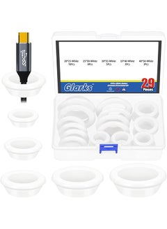 Glarks Glarks 29pcs 5 Sizes Round Hollow Rubber Grommet Set, White Drill Hole Double Sided Hollow Firewall Hole Plugs, Round Electrical Wiring Gasket for Wire, Tables, Pump, Plumbing  - Image 1