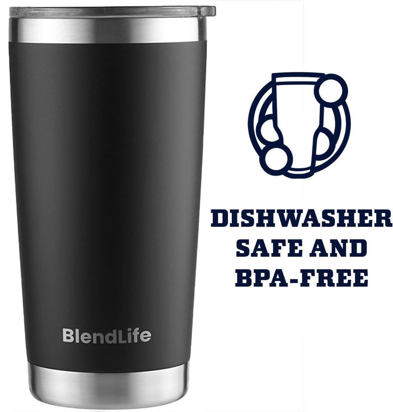 BlendLife Insulated Tumbler with Lid & Reusable Straw | 600ml Stainless Steel Double-Wall Vacuum Travel Mug | Keeps Drinks Hot or ICY Cold for Hours | Durable, Stylish Coffee & Beverage Mug | Black - Image 5