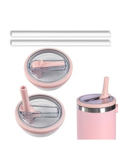 Oasisgalore 2-Pack 40 oz Straw Mug Flip Top Straw Replacement,Splash Proof Reversible Lid, Leak Proof Glass Lid (Pink)  - Image 1