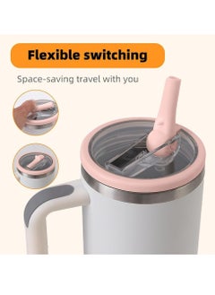 Oasisgalore 2-Pack 40 oz Straw Mug Flip Top Straw Replacement,Splash Proof Reversible Lid, Leak Proof Glass Lid (Pink)  - Image 2