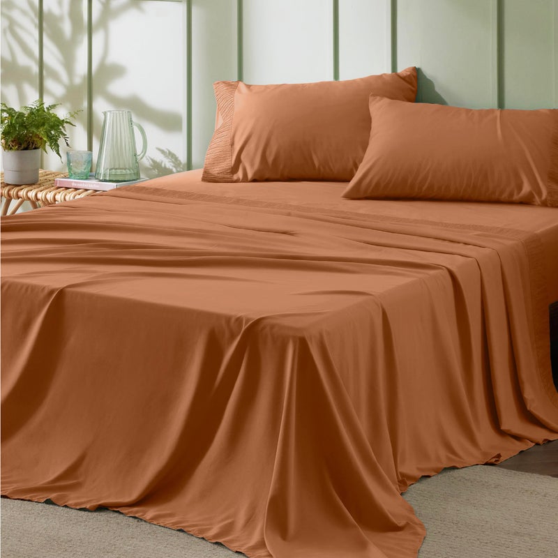 Bedsure Full Size Bed Sheets - 4 Pieces Soft Full Sheet Set - Breathable & Cooling - Hotel Luxury - Easy Care Polyester Microfiber Bedding for Women, Men, Terracotta - Image 1