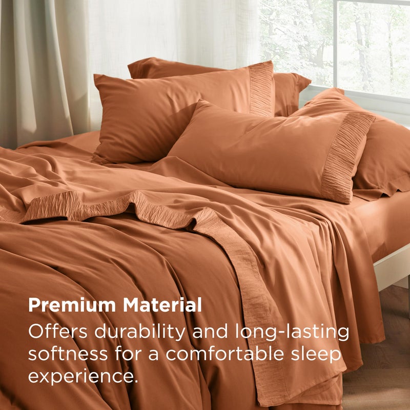 Bedsure Full Size Bed Sheets - 4 Pieces Soft Full Sheet Set - Breathable & Cooling - Hotel Luxury - Easy Care Polyester Microfiber Bedding for Women, Men, Terracotta - Image 5