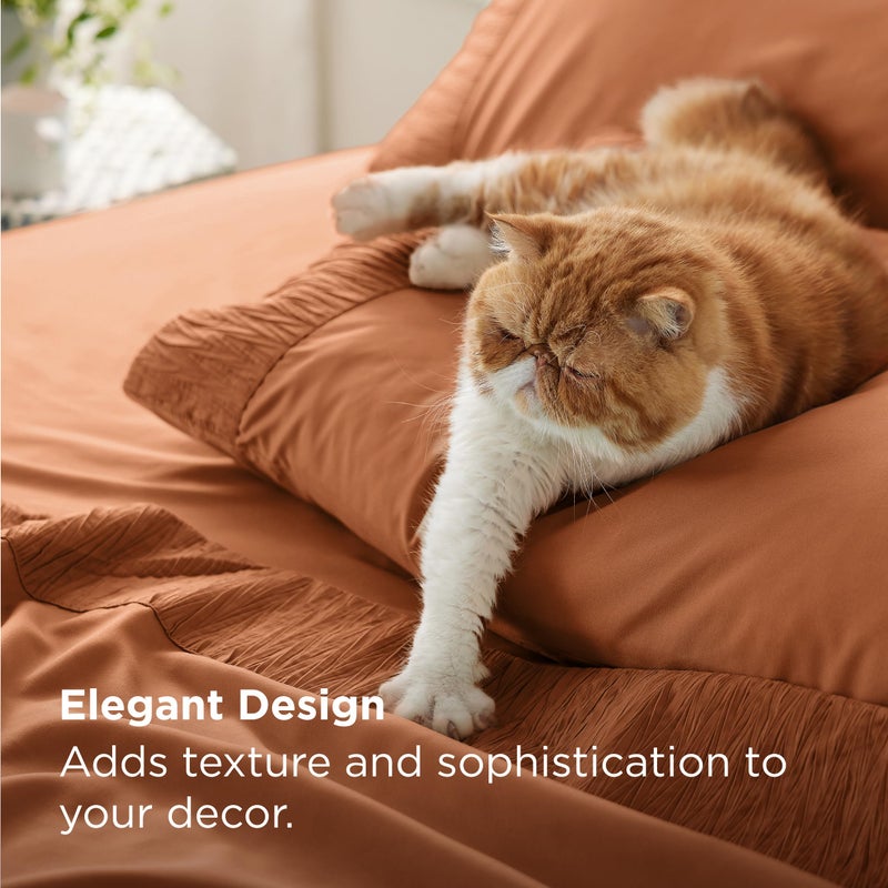 Bedsure Full Size Bed Sheets - 4 Pieces Soft Full Sheet Set - Breathable & Cooling - Hotel Luxury - Easy Care Polyester Microfiber Bedding for Women, Men, Terracotta - Image 4