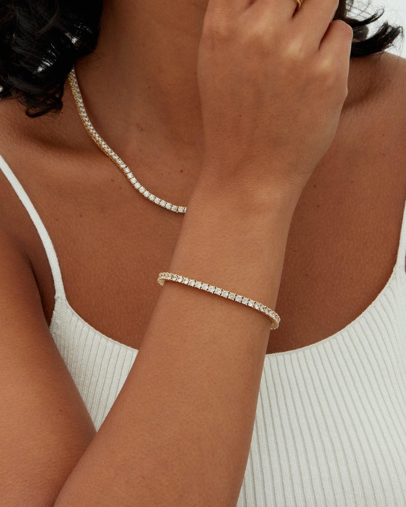 PAVOI Tennis Bracelets for Women - 14K Yellow Gold and Rhodium Plated 3mm Cubic Zirconia Classic Gold Tennis Bracelets for Women and Men - Trendy Mixed Metals CZ Jewelry Gifts - Size 7 Inches - Image 2