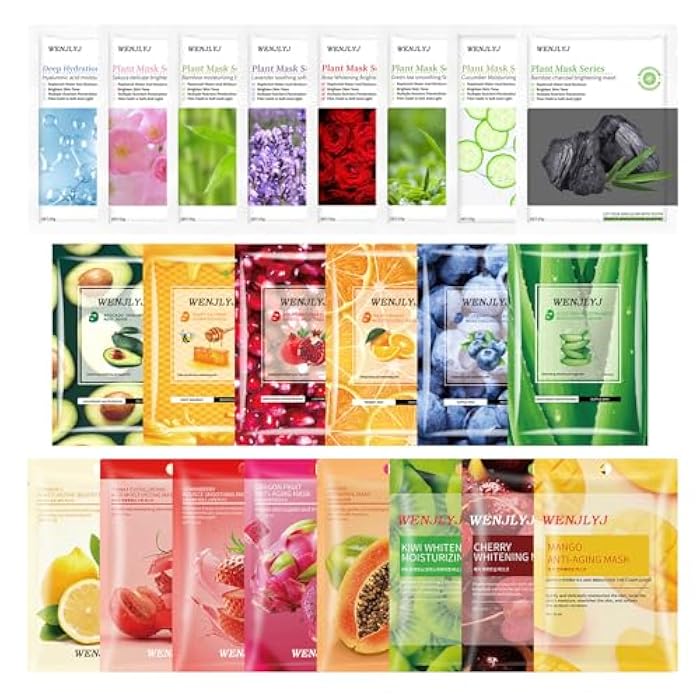 WENJLYJ 22PCS Face Mask Set,Moisturizing Facial Sheet Mask,Hydrating Face Mask Skin Care - Image 1