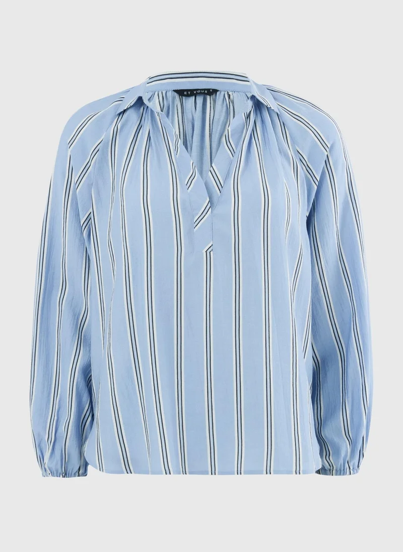 Matalan Et Vous Blue Stripe Popover Blouse
