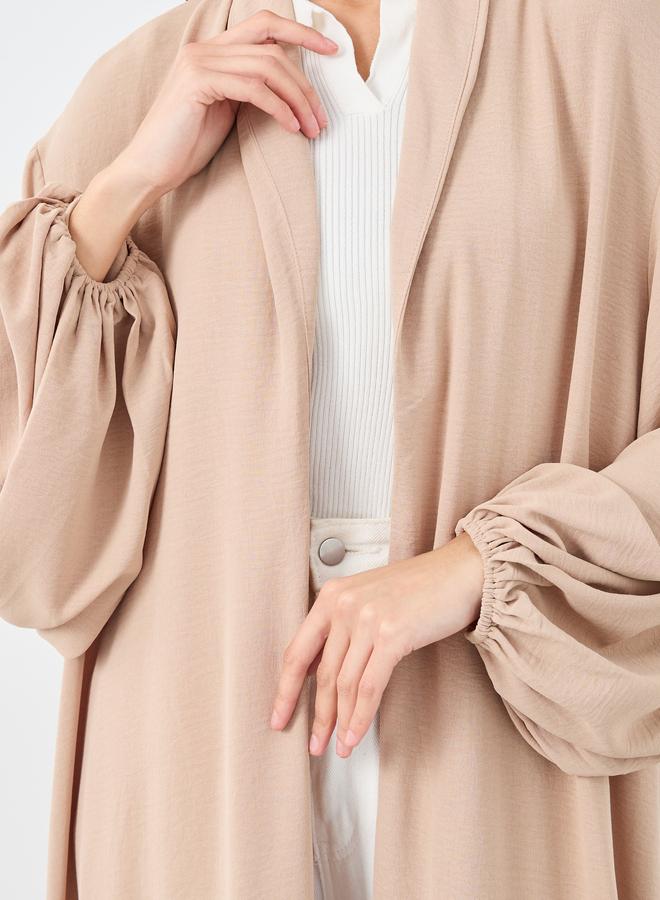 Styli Women Beige Front Open Shawl Collar Abaya - Image 3