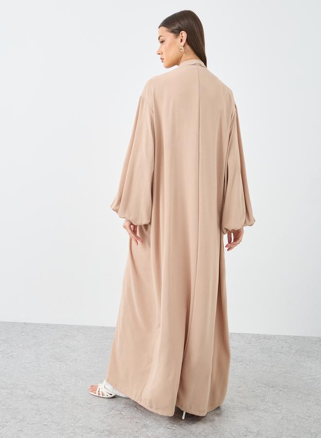 Styli Women Beige Front Open Shawl Collar Abaya - Image 4