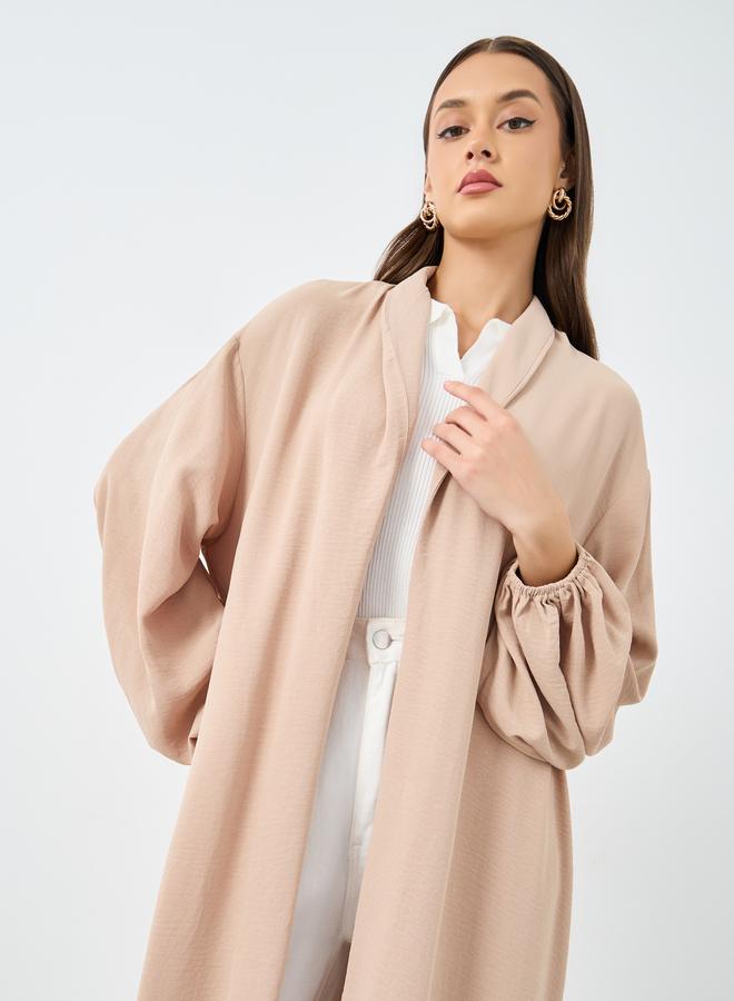 Styli Women Beige Front Open Shawl Collar Abaya - Image 2