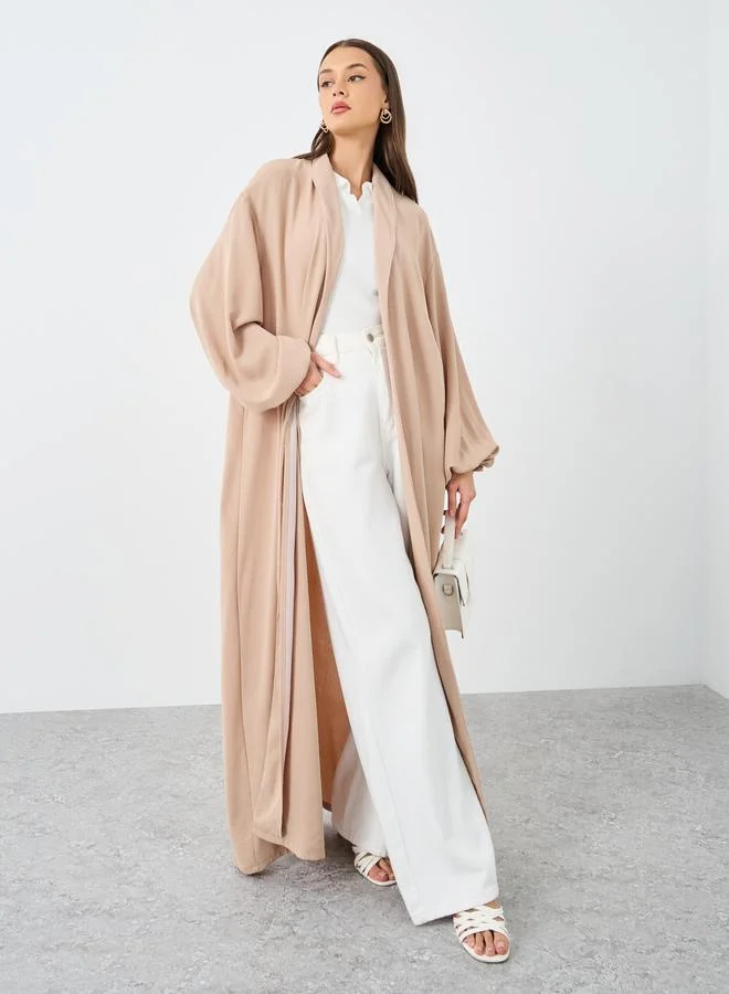 ستايلي Styli Women Beige Front Open Shawl Collar Abaya