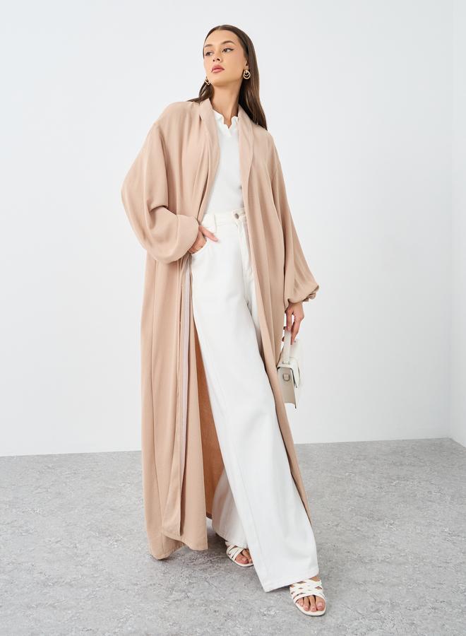 Styli Women Beige Front Open Shawl Collar Abaya - Image 1