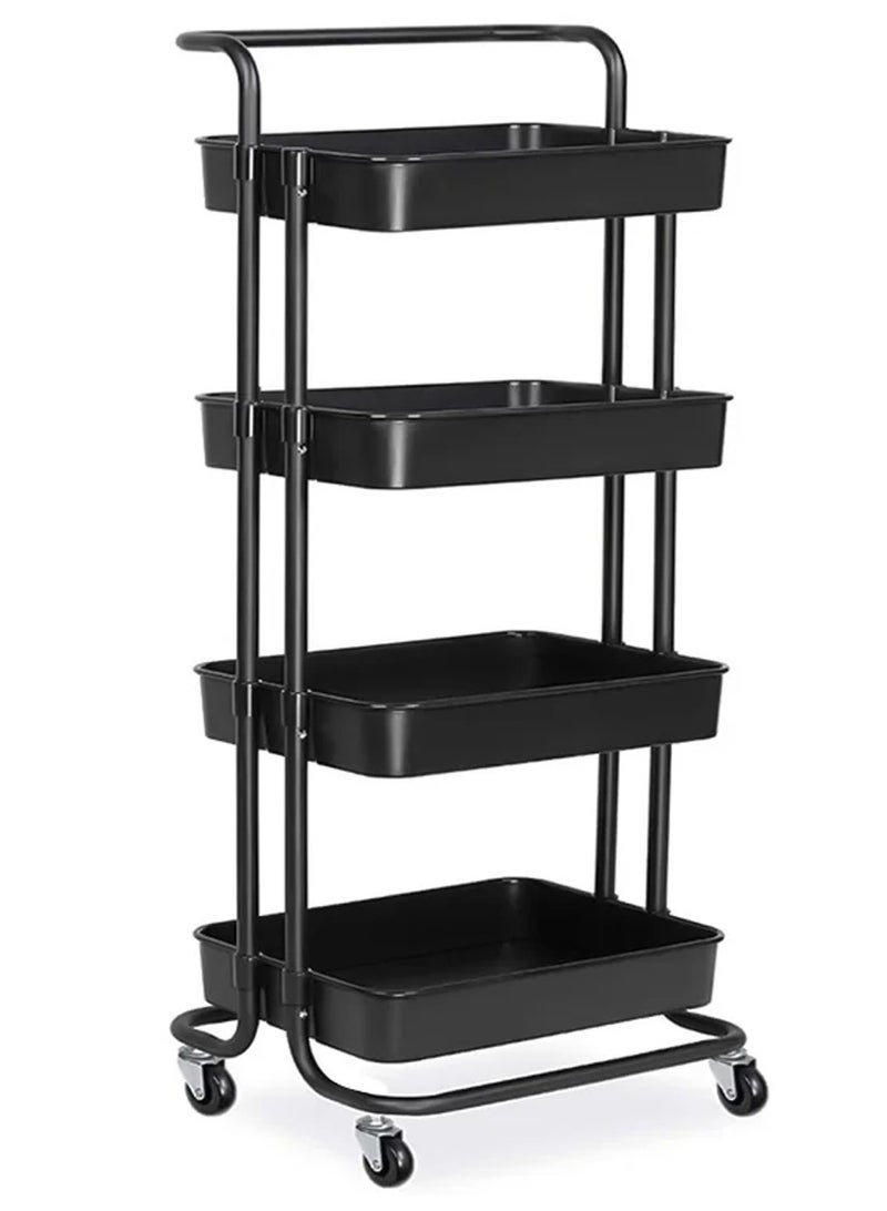 DubaiGallery 4-Tier Rolling Utility Carts Trolley Storage Cart with Handle Multifunctional Organization Cart with Brake Caster Wheels Kitchen Shelf Multifunctional Storage Rack with Net Basket Mass - Image 4