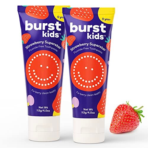 BURST Fluoride Free Strawberry Kids Toothpaste (4oz/2 Pack) | Great Tasting, Dye Free for Baby & Toddler Age 0+ | with Nano Hydroxyapatite - Image 1