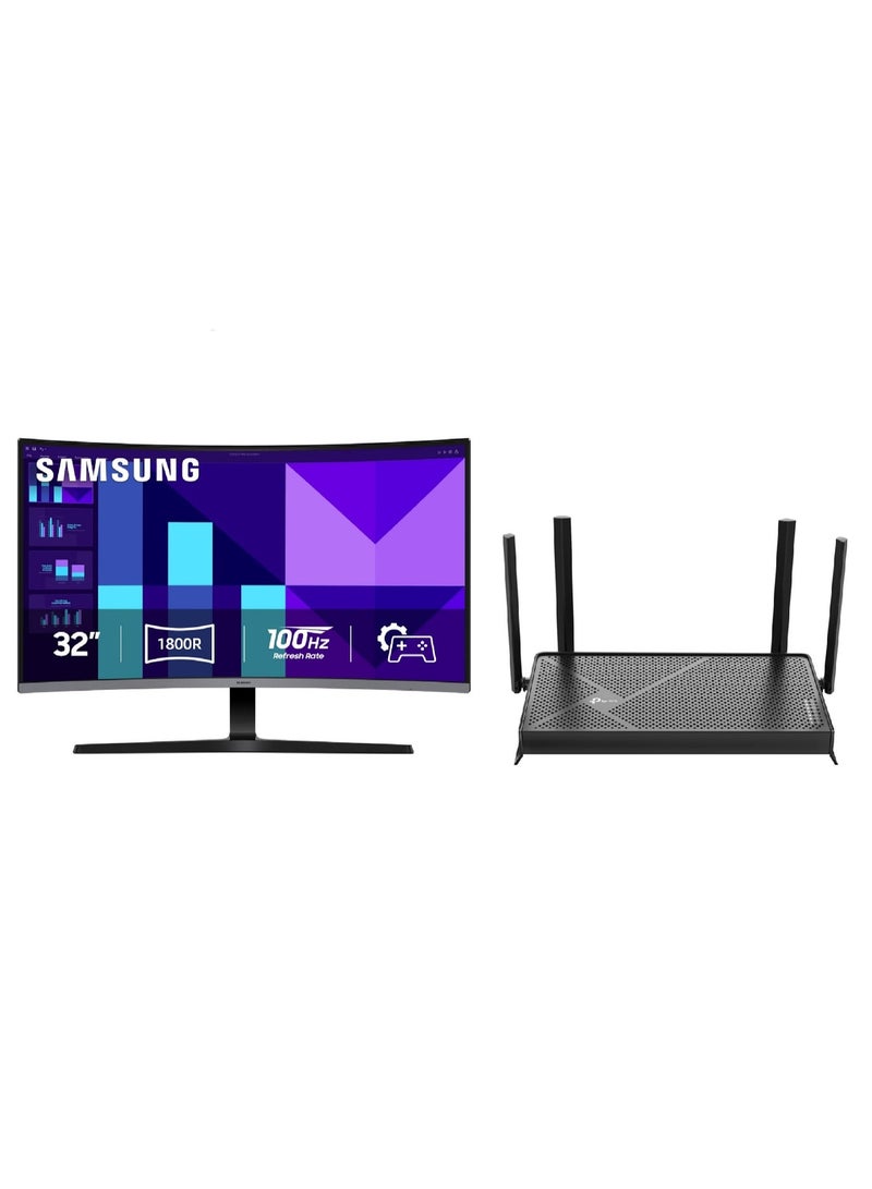 سامسونج Essential Network Combo - 32” FHD 100Hz Curved Monitor + Archer BE230 BE3600 Dual-Band WiFi 7 Router - Image 1
