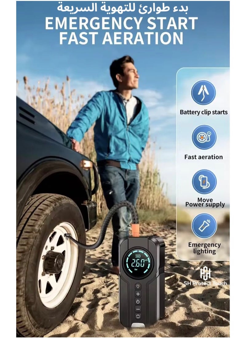 ش ه بروتكيت تاش - الأصلي 1500A 10,000mah سيارة القفز كاتب مضخة ضاغط الهواء مع الإضاءة 4 في 1 متعددة الوظائف منفاخ الإطارات السيارات المحمولة بطارية كاتب (محرك السيارة جميع محرك الديزل غير محدود 12 فولت 3.5 لتر) - Image 1
