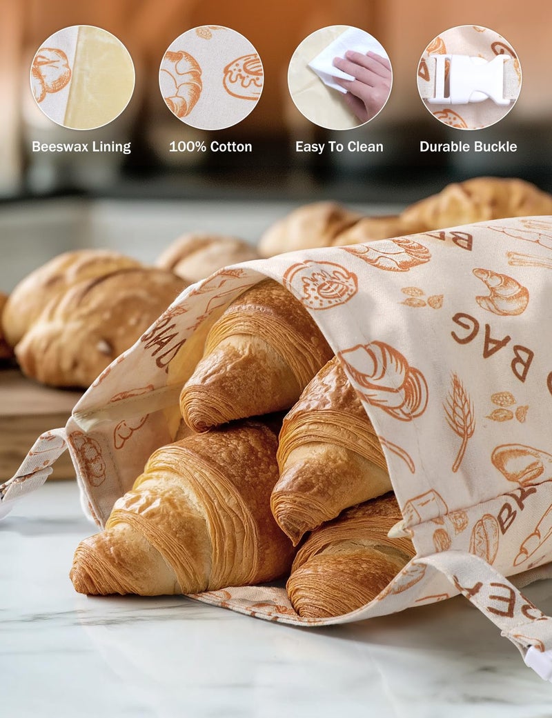 bomis Reusable Beeswax Bread Bags(2 Pack), Beeswax Bags for Sourdough/Homemade Bread, Natural Cotton Bees Wax Bag, Fresh and Refrigerable, New Upgrade Food Storage Bag, Large Capacity and Portable - Image 2