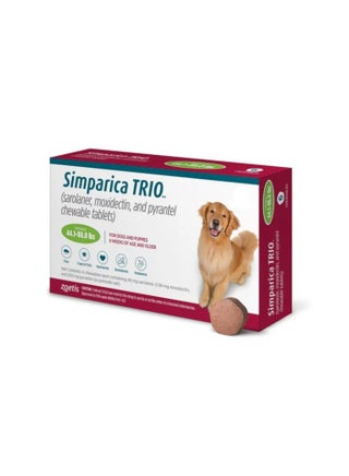 سيمباريكا تريو قابل للمضغ من البراغيث والقراد والديدان القلبية للكلاب 20-40 كجم 3 اقراص