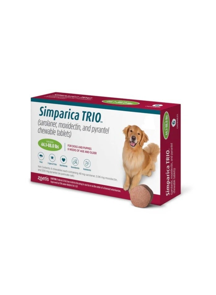 سيمباريكا تريو قابل للمضغ من البراغيث والقراد والديدان القلبية للكلاب  20-40 كجم 3 اقراص - Image 1
