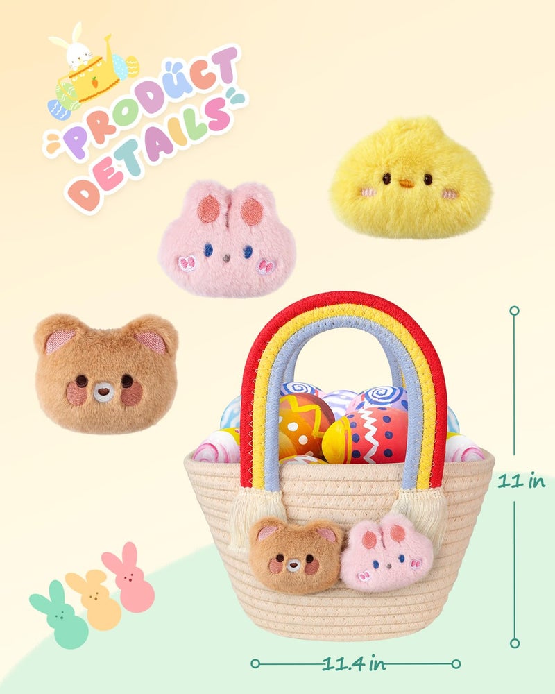 JMHACHY Easter Basket for Kids - Cute Bow Woven Empty Easter Baskets with Handle for Girls Toddlers Children, Easter Egg Hunt Basket with Personalized Name Tag Patch and Raffia - Image 2