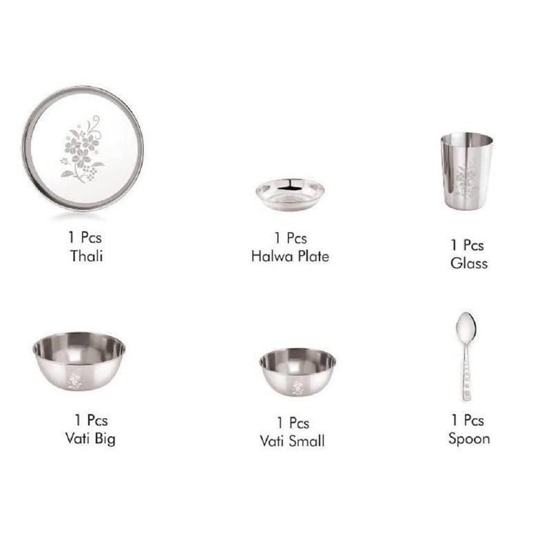 Neelam Neelam Stainless Steel 22 Gauge, 6 Pieces Mini Lazer Etching Dinner Set, Ideal Gifting Dinner Set, Ideal for Special Occasions Like Anniversary, Wedding, Housewarming Party, Dishwasher Safe - Image 2