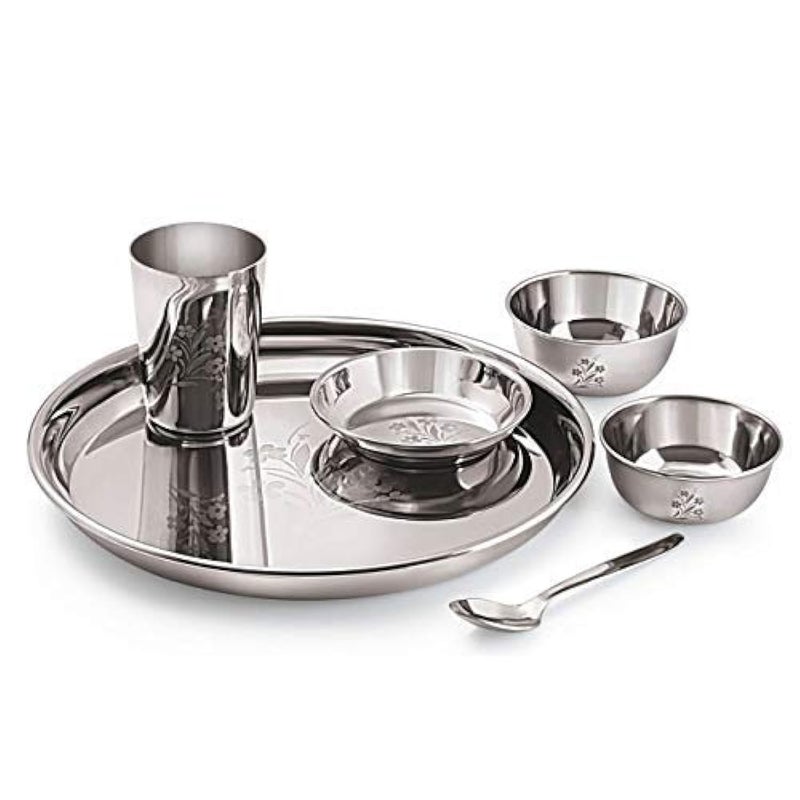 Neelam Neelam Stainless Steel 22 Gauge, 6 Pieces Mini Lazer Etching Dinner Set, Ideal Gifting Dinner Set, Ideal for Special Occasions Like Anniversary, Wedding, Housewarming Party, Dishwasher Safe - Image 1