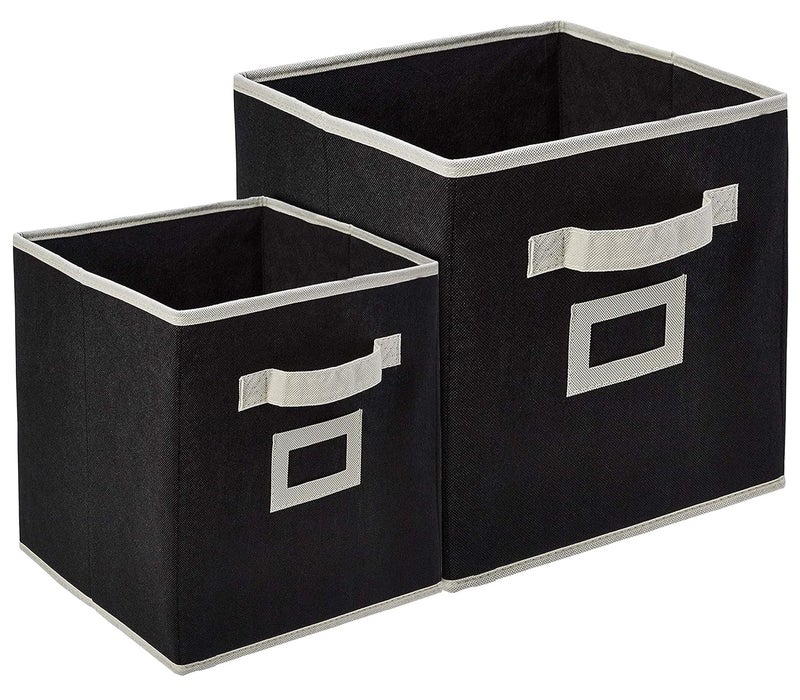 Kuber Industries Kuber Industries Non Woven Fabric Foldable Storage Cube Box with Handle, Extra (2 Pieces, Small & Large, Black)-KUBMART1916  - Image 1